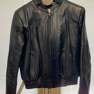 Vintage late 70’s early 80’s Movie set worn Leather Jacket in Navy Blue sz42